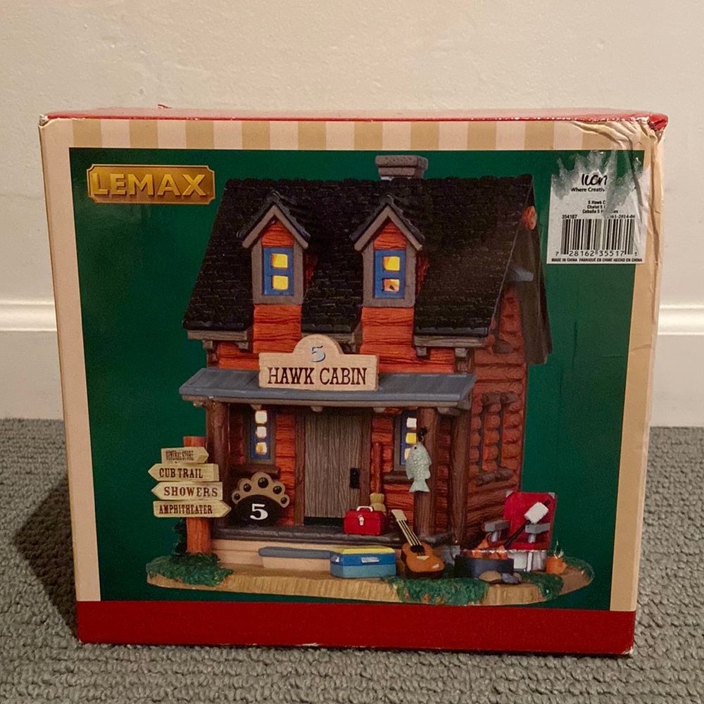 NEW Lemax Discontinued 5 Hawk Cabin Porcelain Lighted Building